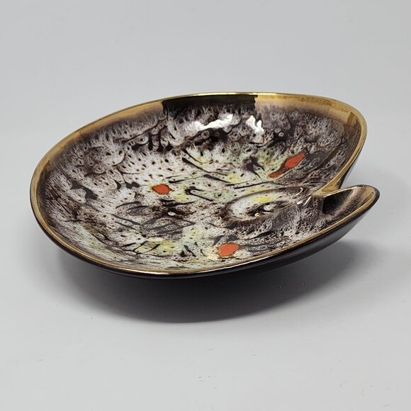 MCM Ashtray Bowl Organic Kidney Shell Conch Shape Orange Brown 11.25" VTG - Picture 4 of 10